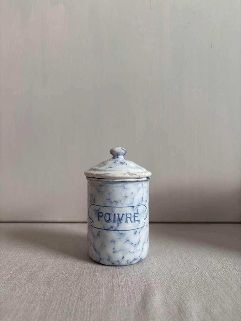 Antique French Blue Marbled Enamel Canister Set - Collector & Curator