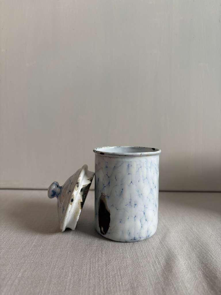 Antique French Blue Marbled Enamel Canister Set - Collector & Curator
