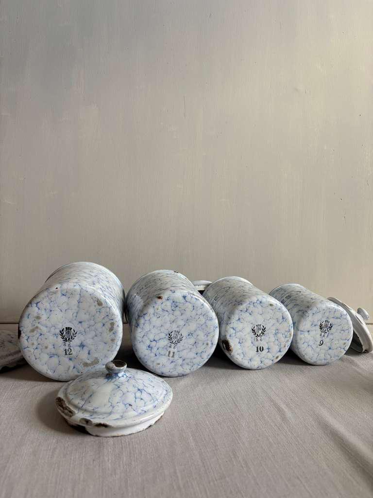 Antique French Blue Marbled Enamel Canister Set - Collector & Curator