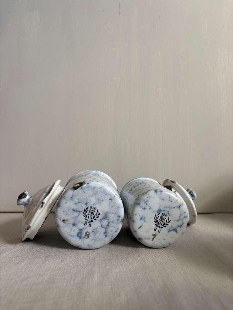 Antique French Blue Marbled Enamel Canister Set - Collector & Curator