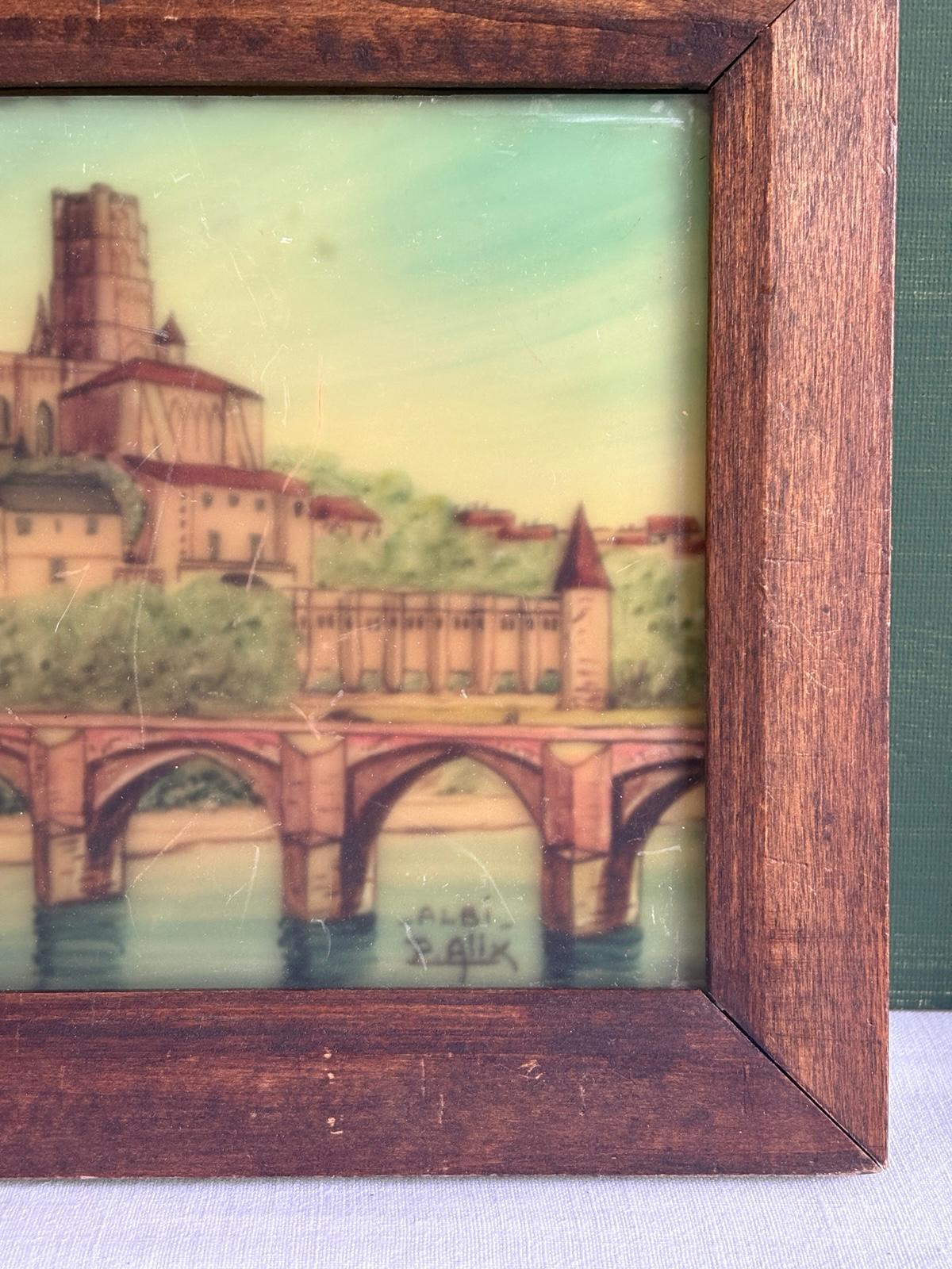 Vintage French Reverse Painted Glass Albi Sainte-Cécile Cathedral - Collector & Curator