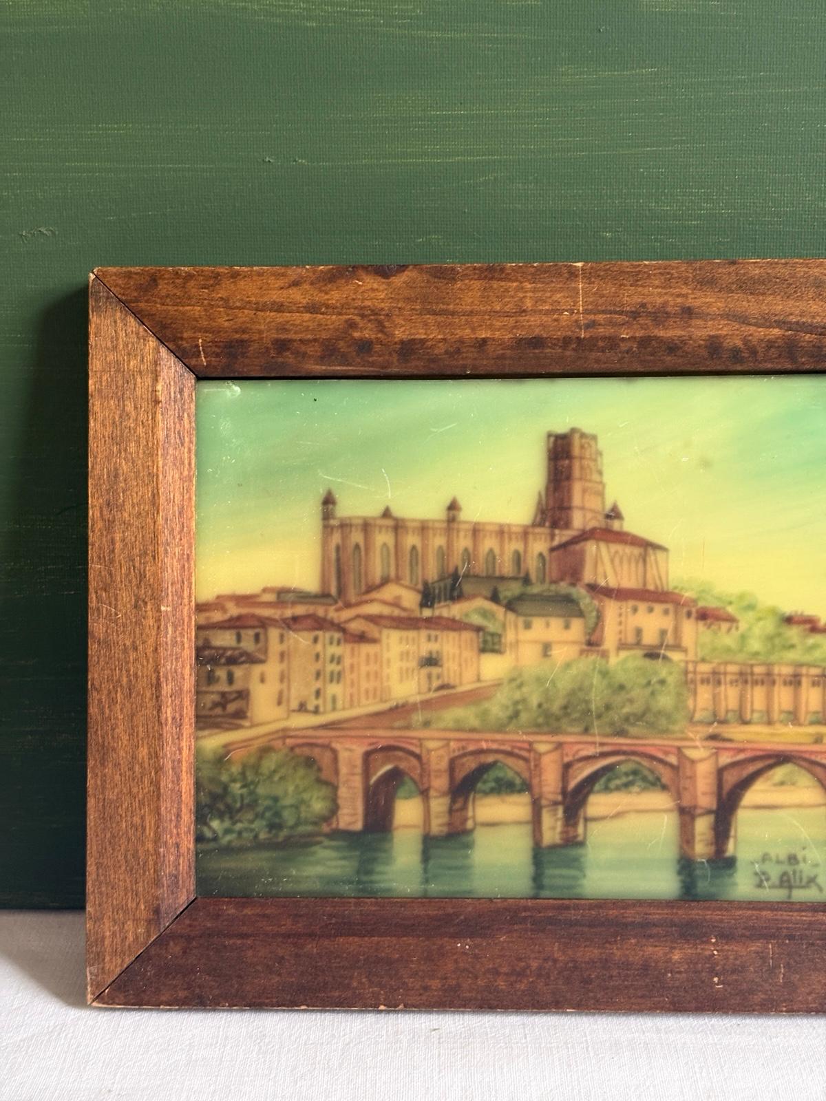 Vintage French Reverse Painted Glass Albi Sainte-Cécile Cathedral - Collector & Curator