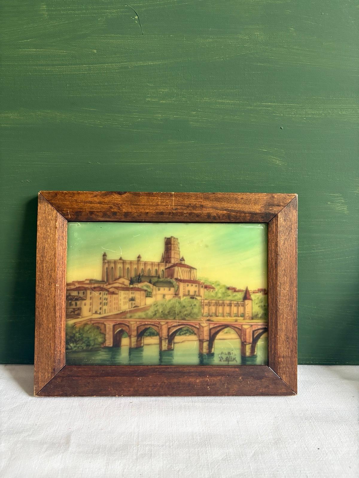 Vintage French Reverse Painted Glass Albi Sainte-Cécile Cathedral - Collector & Curator
