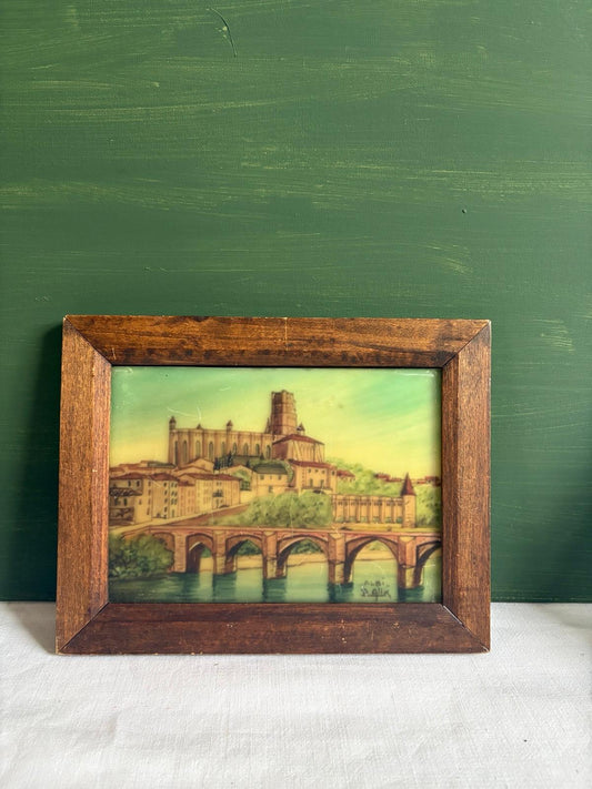 Vintage French Reverse Painted Glass Albi Sainte-Cécile Cathedral - Collector & Curator