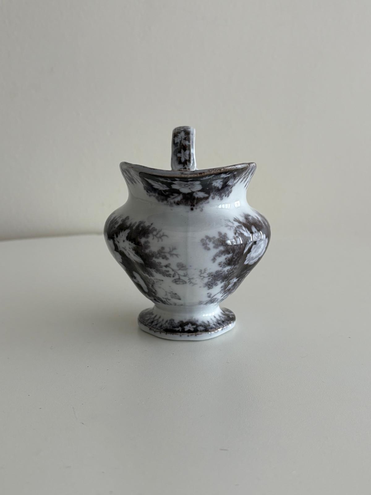 Antique French Black Transferware Mini Creamer, Sarreguemines Jardinière Pattern - Collector & Curator