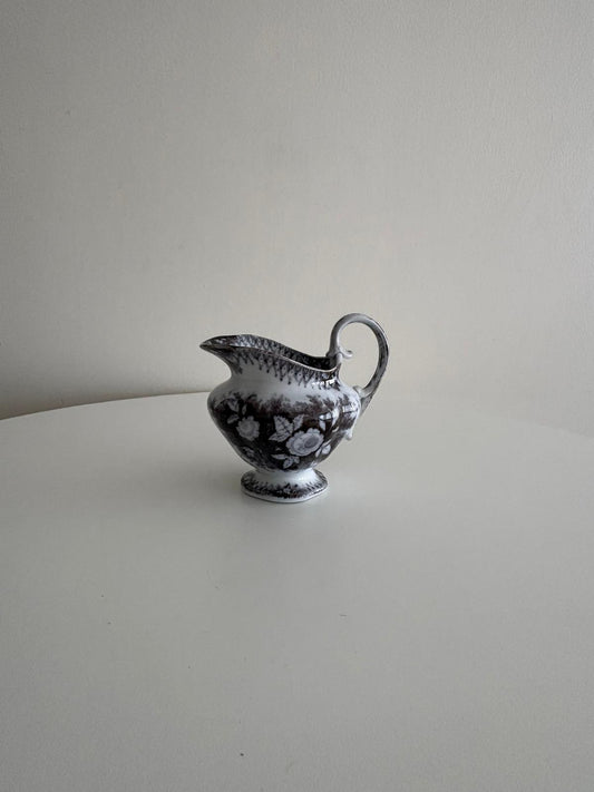 Antique French Black Transferware Mini Creamer, Sarreguemines Jardinière Pattern - Collector & Curator
