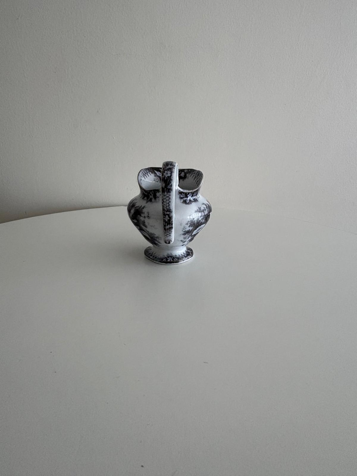 Antique French Black Transferware Mini Creamer, Sarreguemines Jardinière Pattern - Collector & Curator
