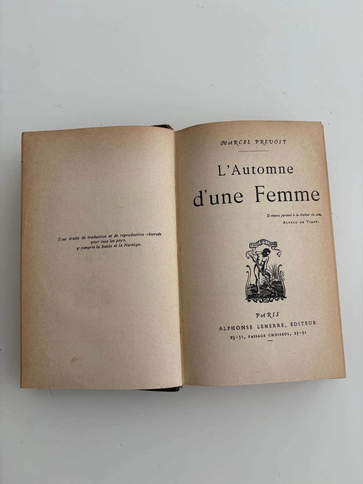 Antique French Book L'Automne d'une Femme, Marcel Prévost, Leather Spine