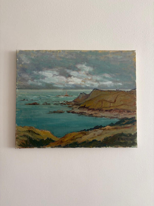 Vintage Oil Painting Seascape, Signed A. Postaire, Coastal Landscape with Lighthouse - Collector & Curator