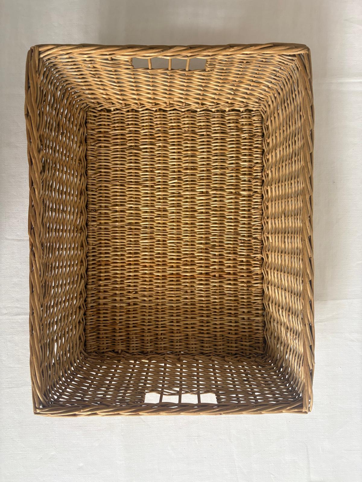Vintage Wicker Tray Basket, Large Rectangular Handwoven Willow Basket