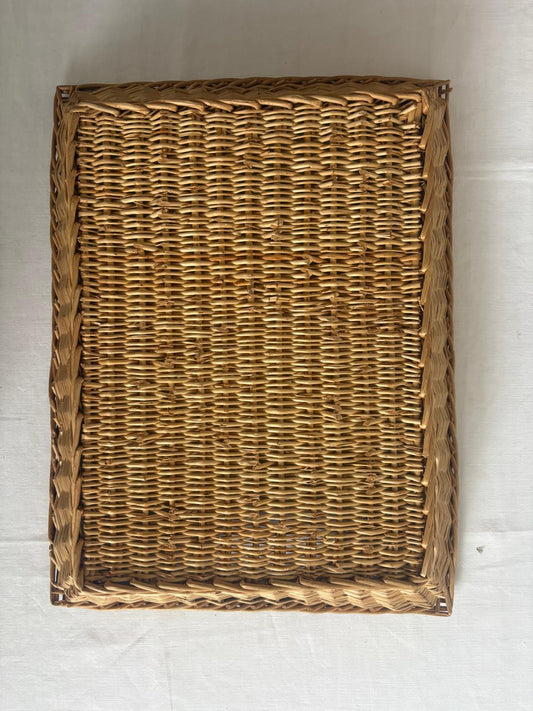 Vintage Wicker Tray Basket, Large Rectangular Handwoven Willow Basket - Collector & Curator