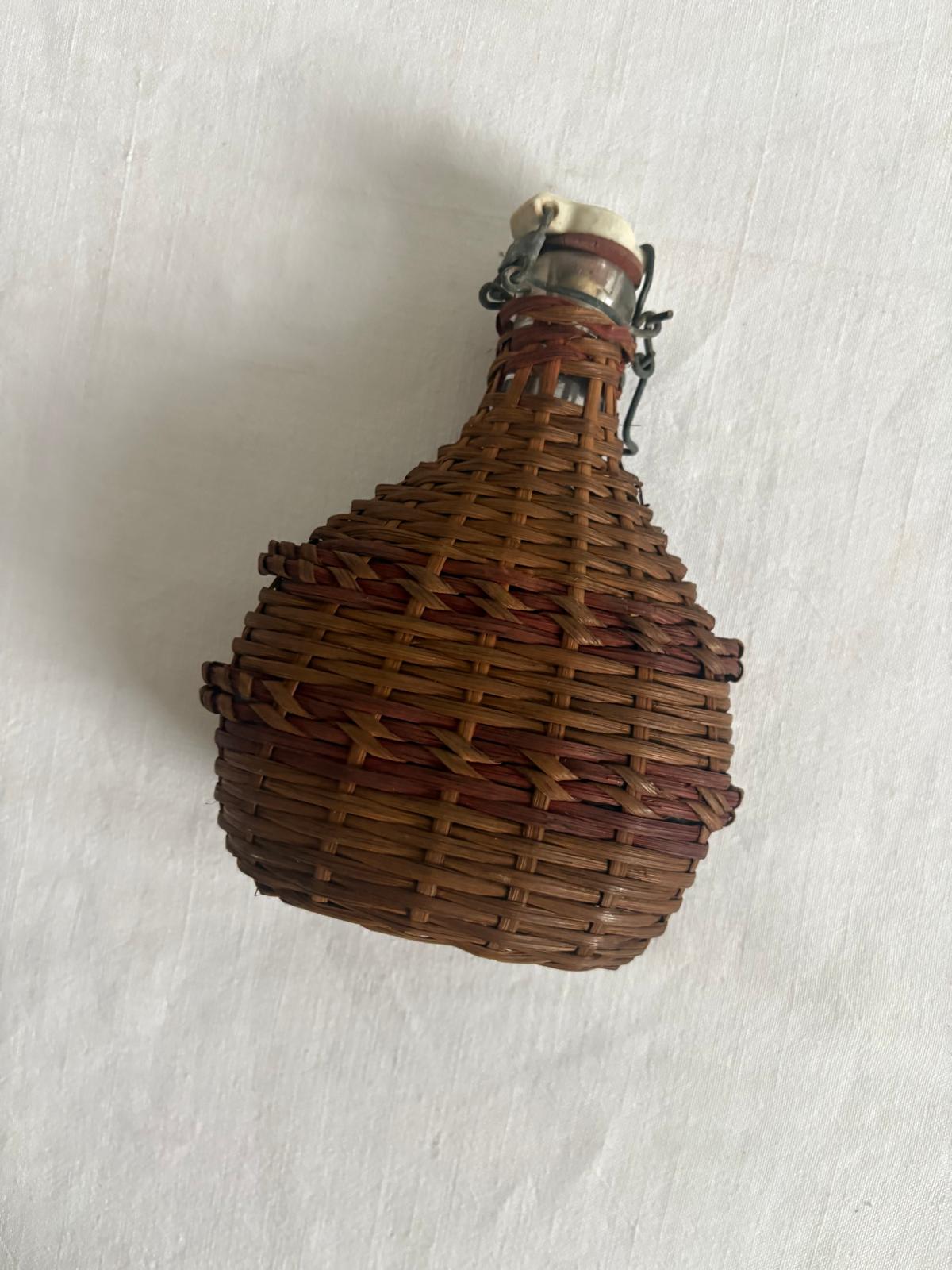 Vintage Lourdes Wicker Glass Flask, French Pilgrimage Souvenir Bottle - Collector & Curator