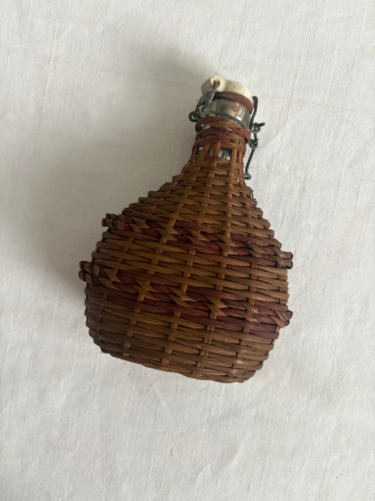 Vintage Lourdes Wicker Glass Flask, French Pilgrimage Souvenir Bottle - Collector & Curator