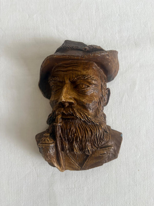 Vintage Carved Wood Bearded Fisherman Wall Plaque - Collector & Curator