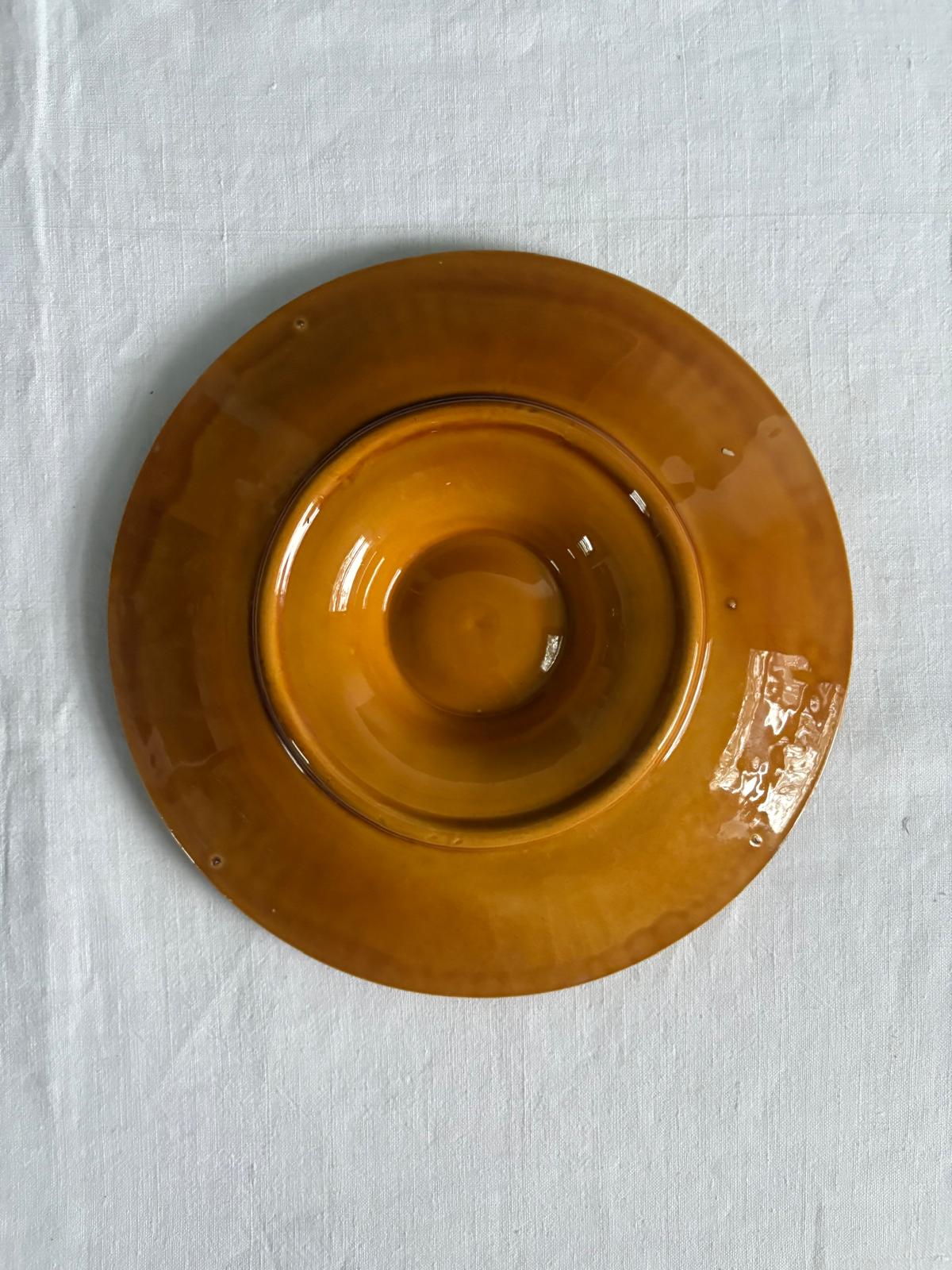 Vintage French Amber Majolica Oyster Plate, Shell & Basketweave Seafood Plate - Collector & Curator