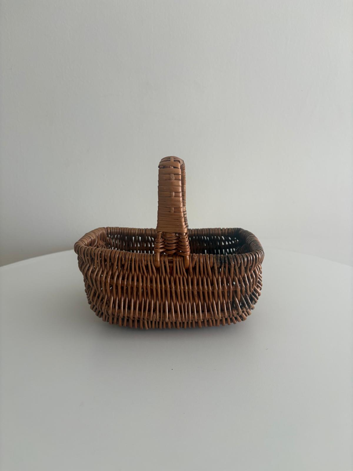 Vintage Small Wicker Basket, Rustic Handled Basket - Collector & Curator