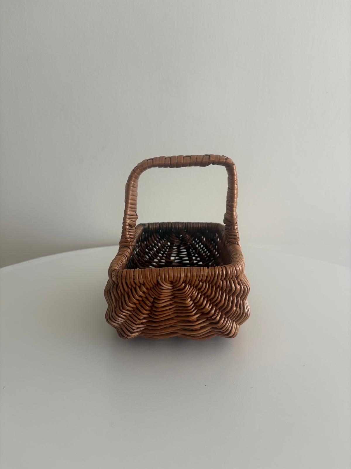 Vintage Small Wicker Basket, Rustic Handled Basket - Collector & Curator