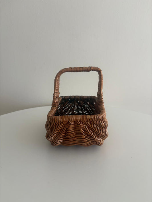 Vintage Small Wicker Basket, Rustic Handled Basket - Collector & Curator