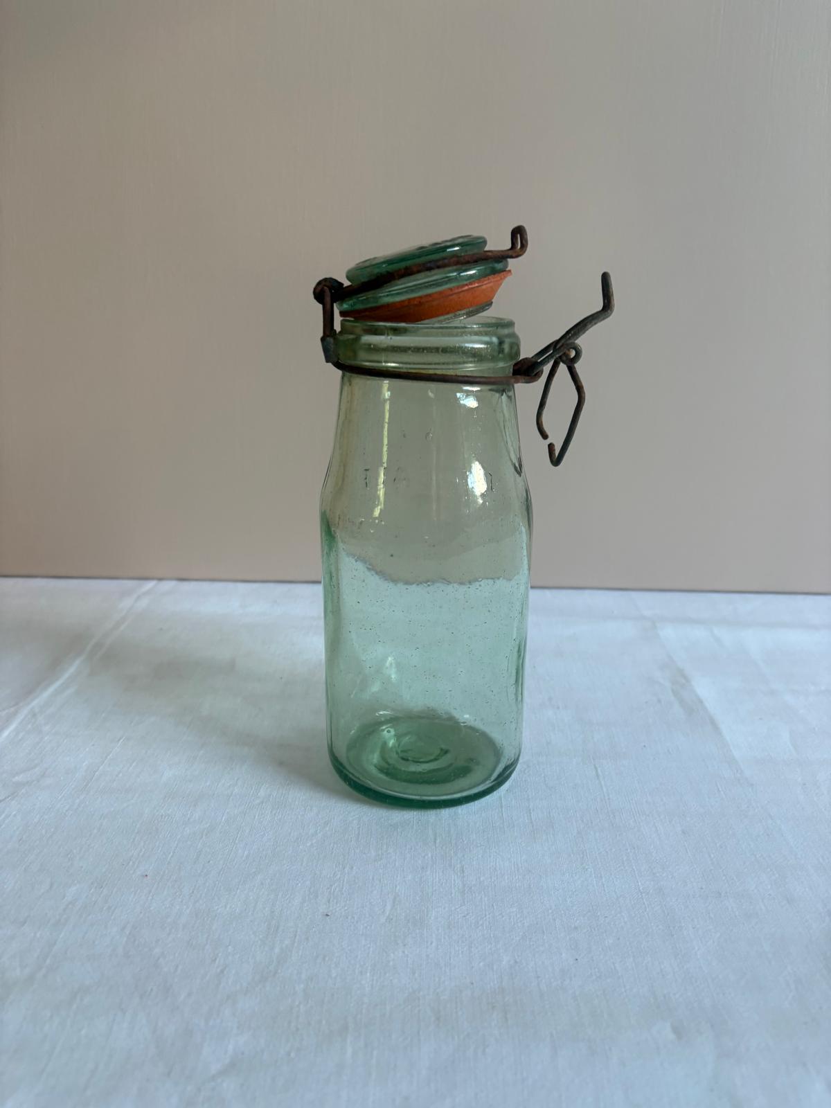 Vintage French L’Idéale Green Glass Canning Jar with Wire Bail Lid - Collector & Curator