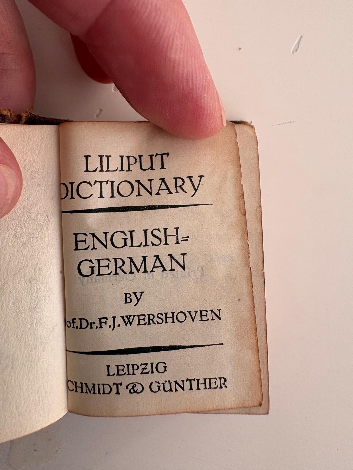 Antique Liliput English German Dictionary Miniature Book, Leipzig Schmidt & Günther