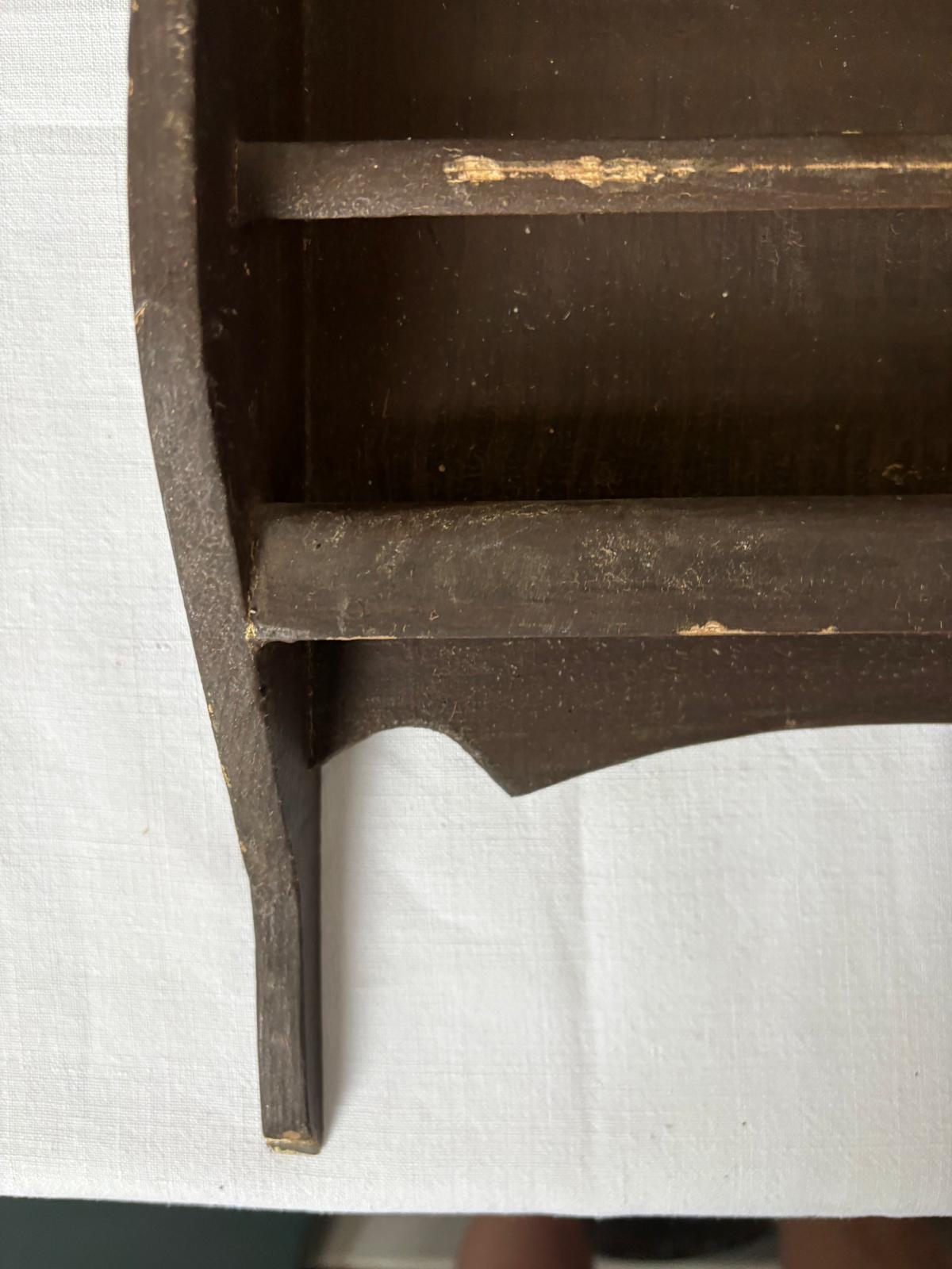 Vintage French Narrow Wall Shelf,  Dark Painted Wood Display Rack