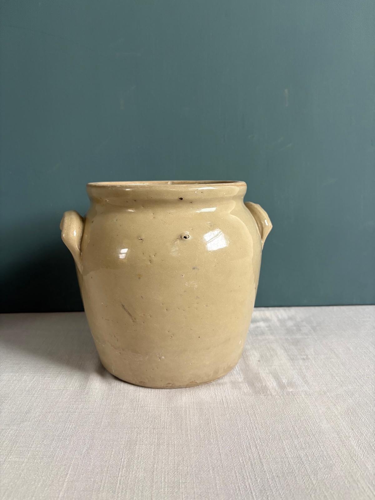 Cream Glazed Crock with Side Handles