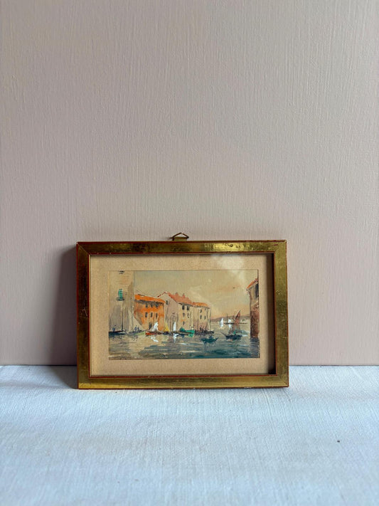 Vintage French Harbor Watercolor,  Signed A. Beauvisa (?) - Collector & Curator