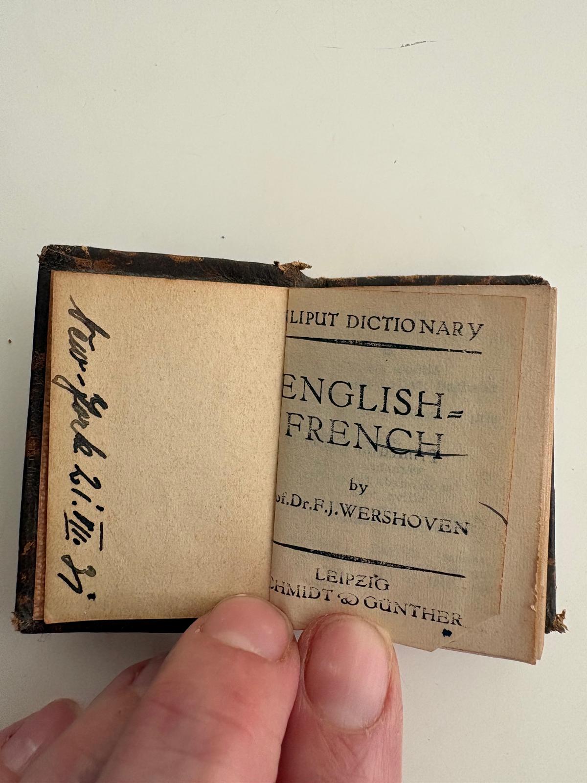 Antique Miniature Lilliput English-French Dictionary