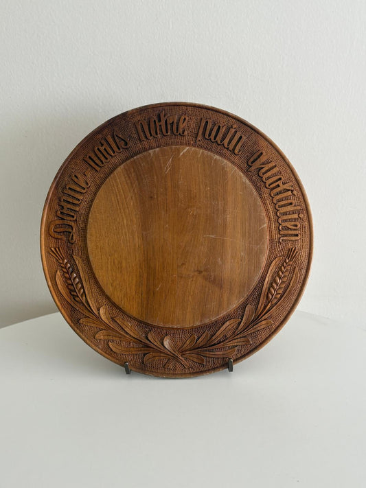 Vintage French Carved Wooden Bread Board Donne Nous Notre Pain Quotidien Wheat Motif - Collector & Curator