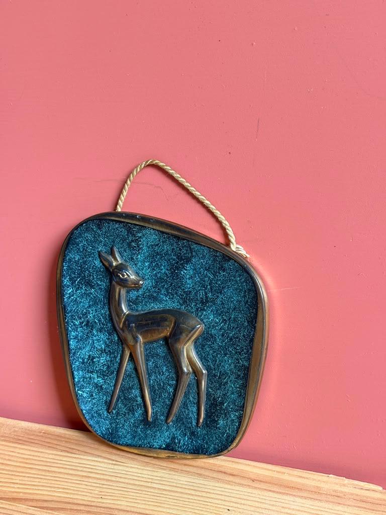 Vintage Mid Century Brass Gazelle Wall Plaque