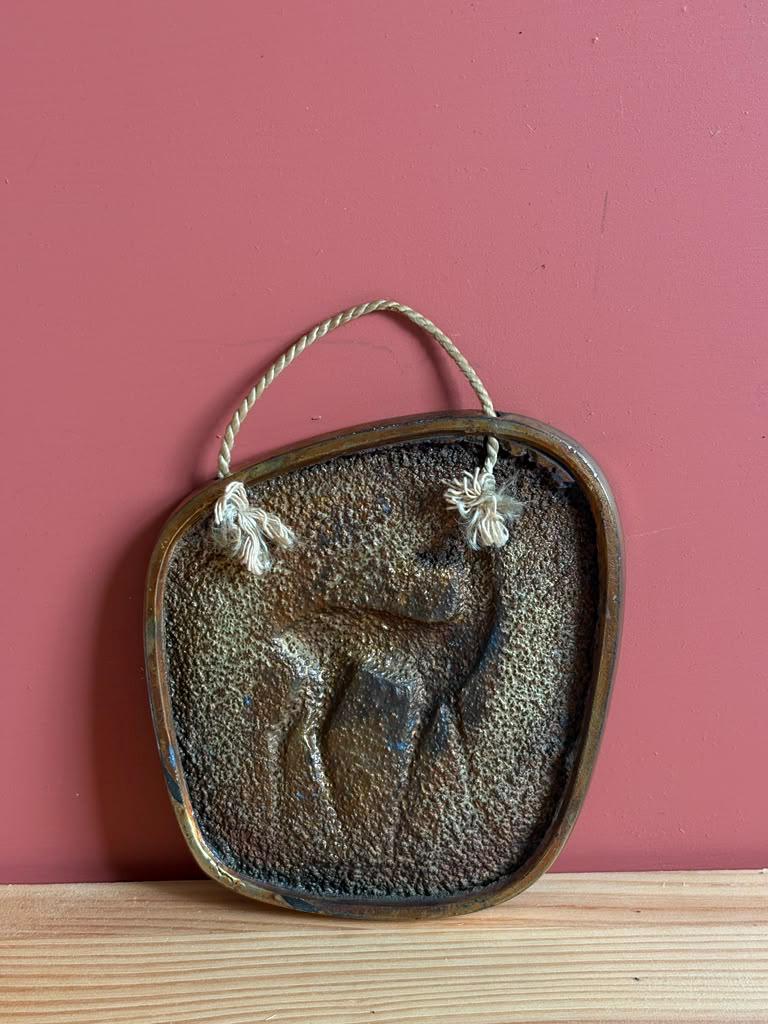 Vintage Mid Century Brass Gazelle Wall Plaque