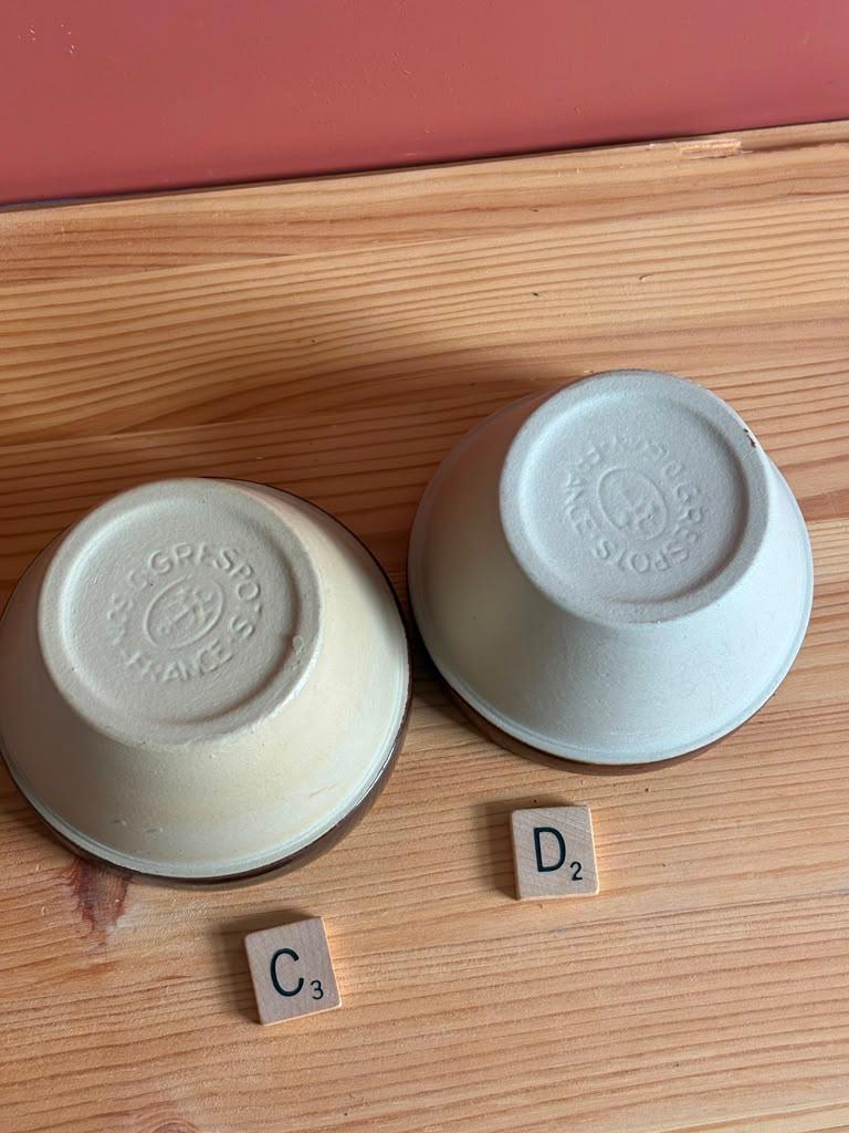 Pair of Vintage French Digoin Grès Pots Stoneware Bowls
