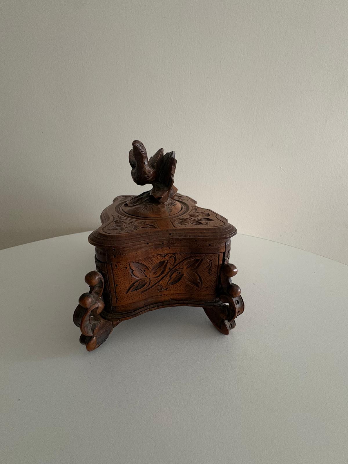 Antique Swiss Black Forest Carved  Wood Jewelry Box with Bird Finial, circa 1890 - Collector & Curator