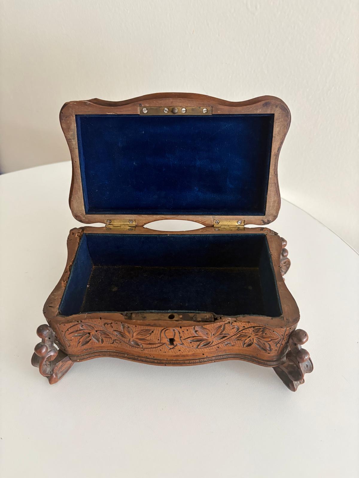 Antique Swiss Black Forest Carved  Wood Jewelry Box with Bird Finial, circa 1890 - Collector & Curator