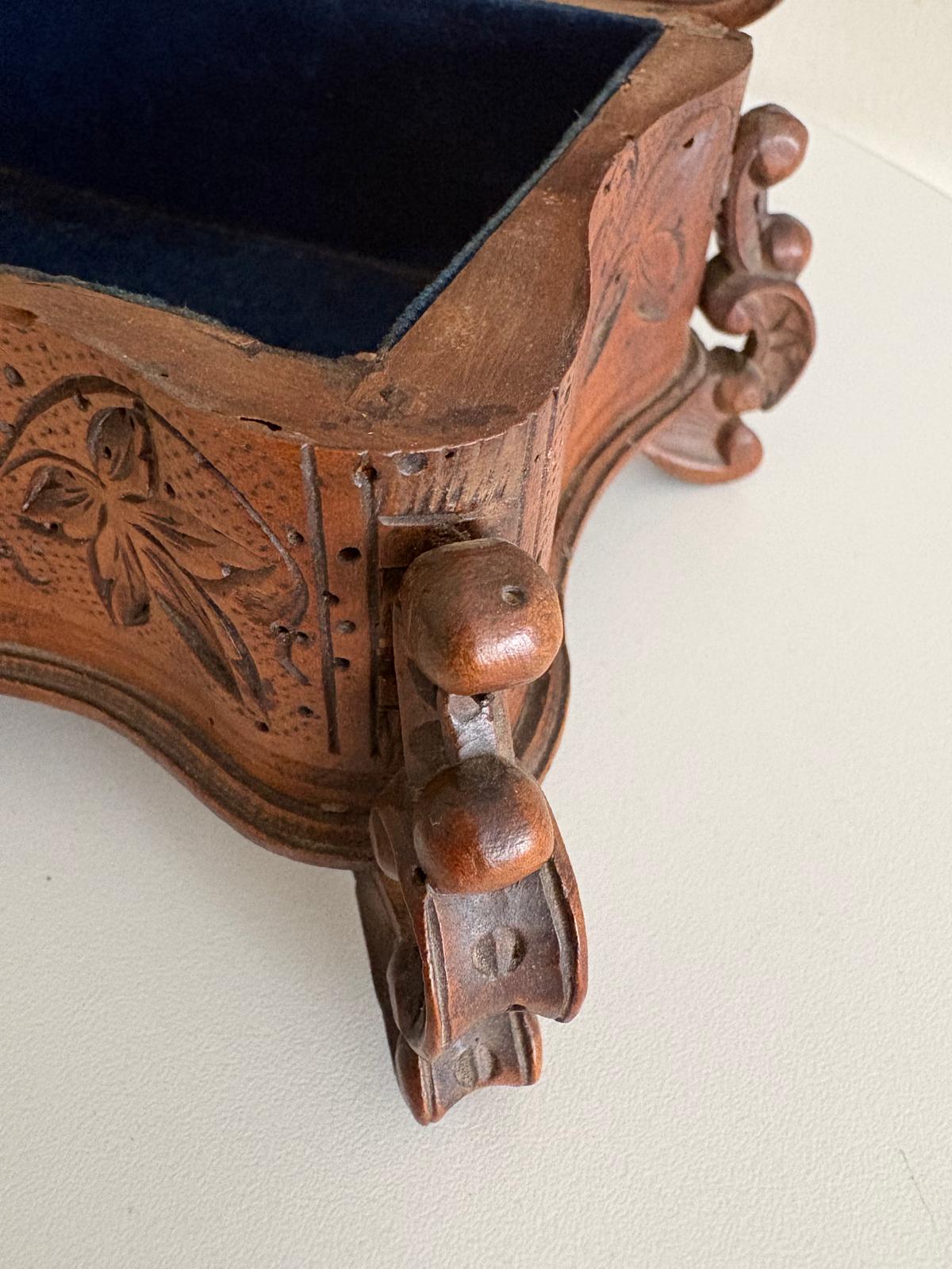 Antique Swiss Black Forest Carved  Wood Jewelry Box with Bird Finial, circa 1890 - Collector & Curator