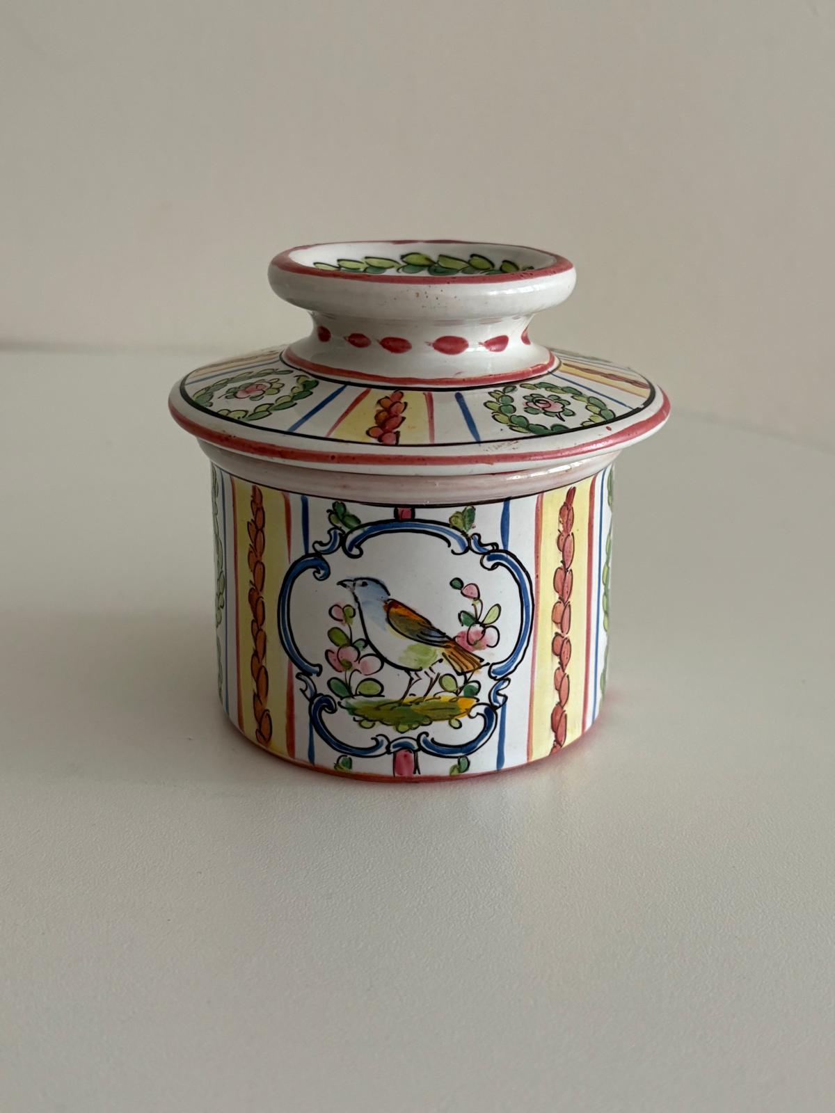Antique Alfred Renoleau “Auvergne” Faience Butter Dish with Bird Décor circa 1900 - Collector & Curator