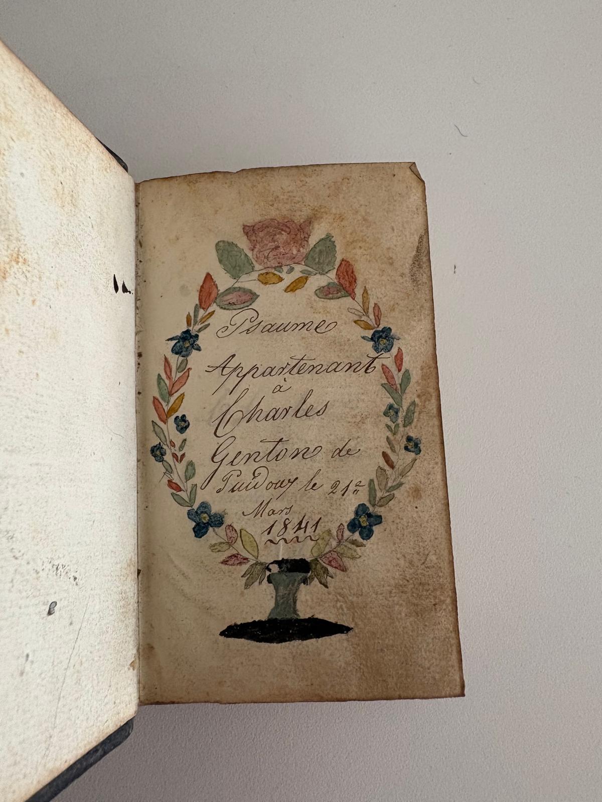 Antique French Protestant Psalms and Prayer Book with Hand-Painted 1841 Inscription - Collector & Curator