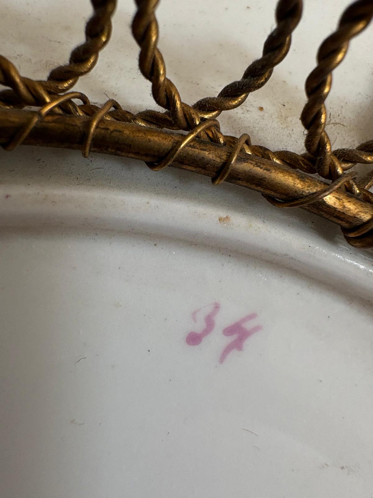 Antique Floral Porcelain Plate in Twisted Wire Basket - Collector & Curator