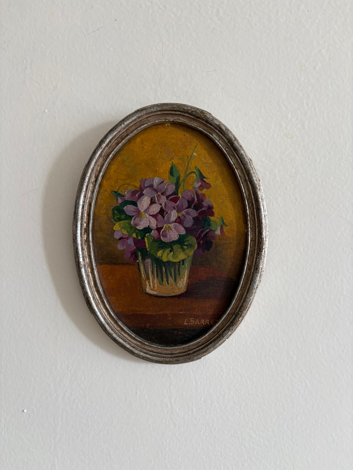 Vintage Oval Violets Oil Painting - Collector & Curator