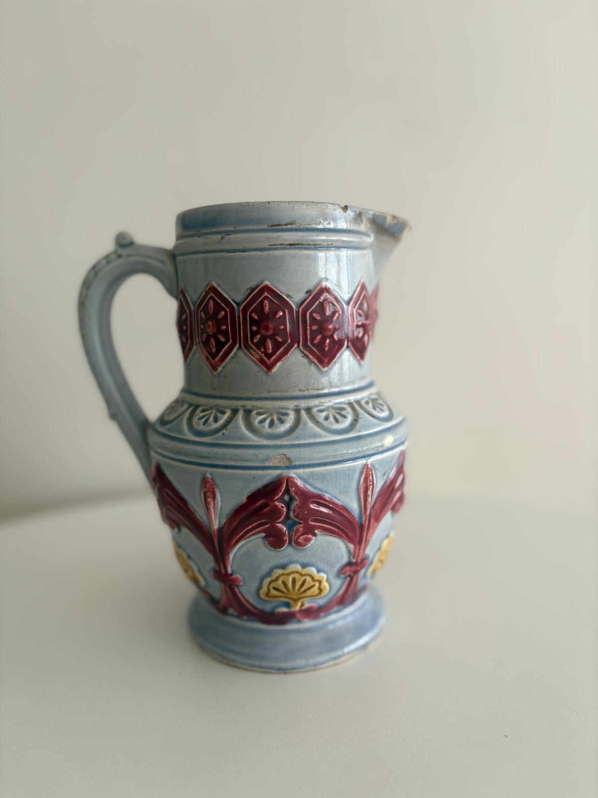 Antique French Gustave De Bruyn Fives Lille Majolica Pitcher Circa 1900 - Collector & Curator