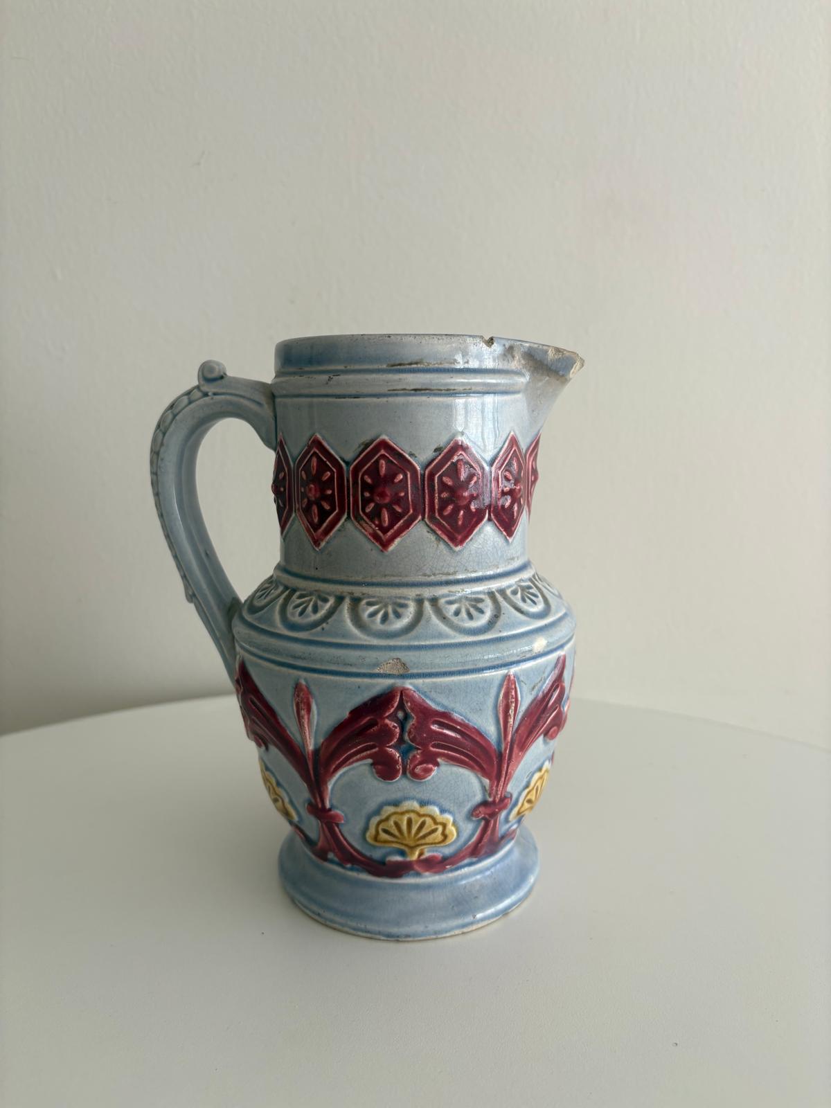Antique French Gustave De Bruyn Fives Lille Majolica Pitcher Circa 1900 - Collector & Curator