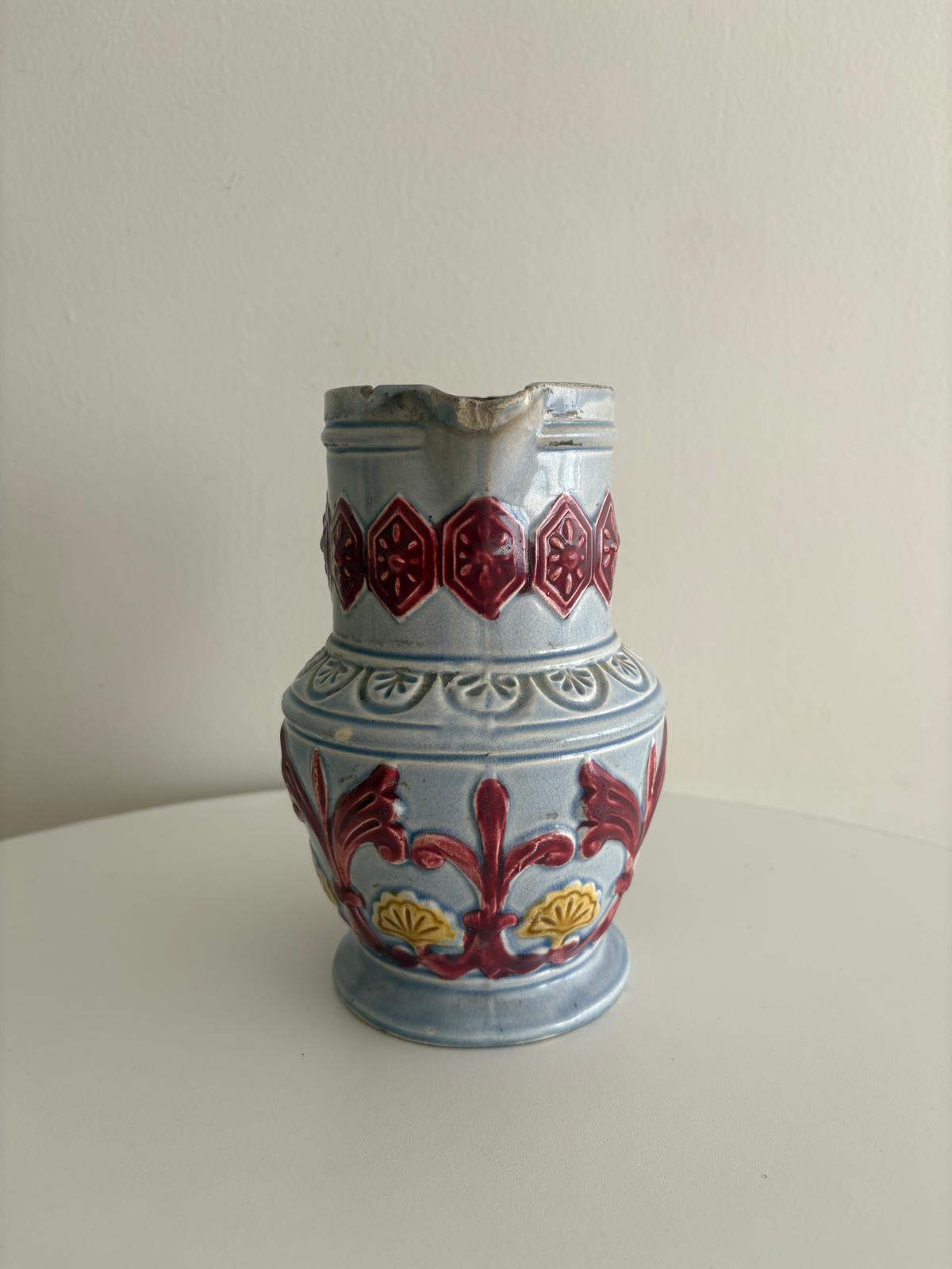 Antique French Gustave De Bruyn Fives Lille Majolica Pitcher Circa 1900 - Collector & Curator
