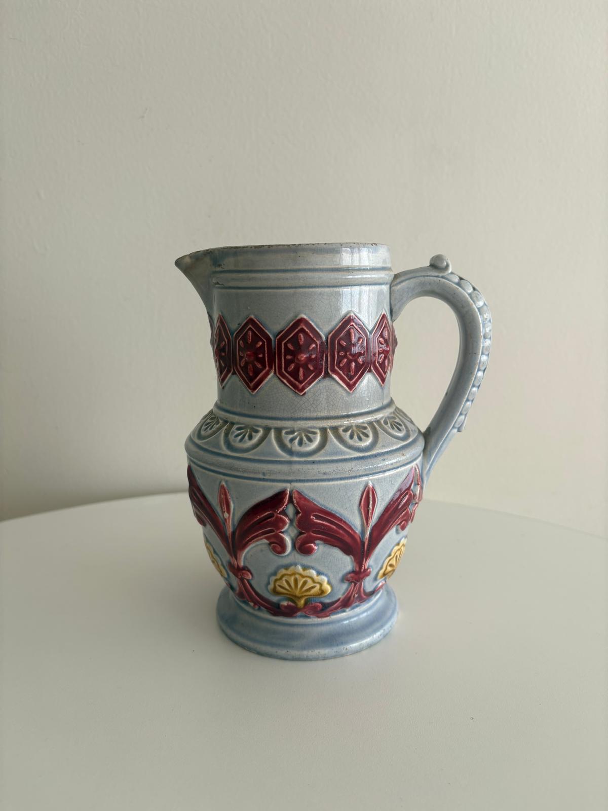 Antique French Gustave De Bruyn Fives Lille Majolica Pitcher Circa 1900 - Collector & Curator