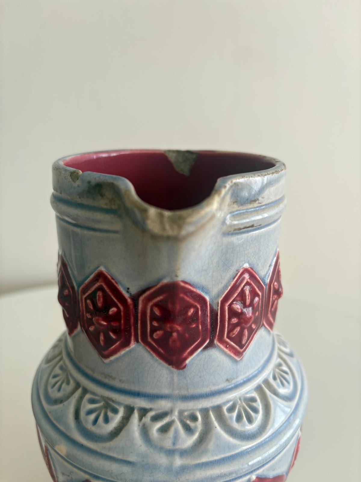 Antique French Gustave De Bruyn Fives Lille Majolica Pitcher Circa 1900 - Collector & Curator