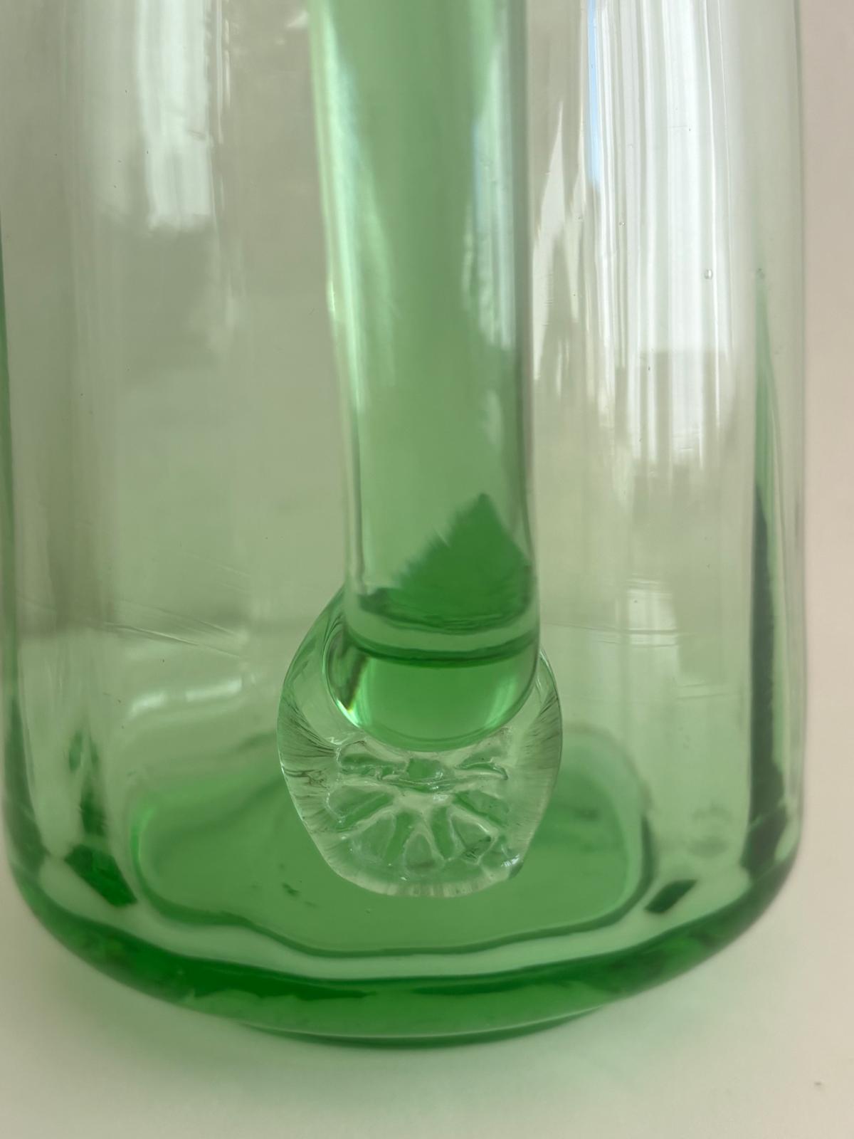 Vintage Pale Green Art Glass Pitcher with Applied Handle & Stamped Rosette, European c. 1930s–50s - Collector & Curator