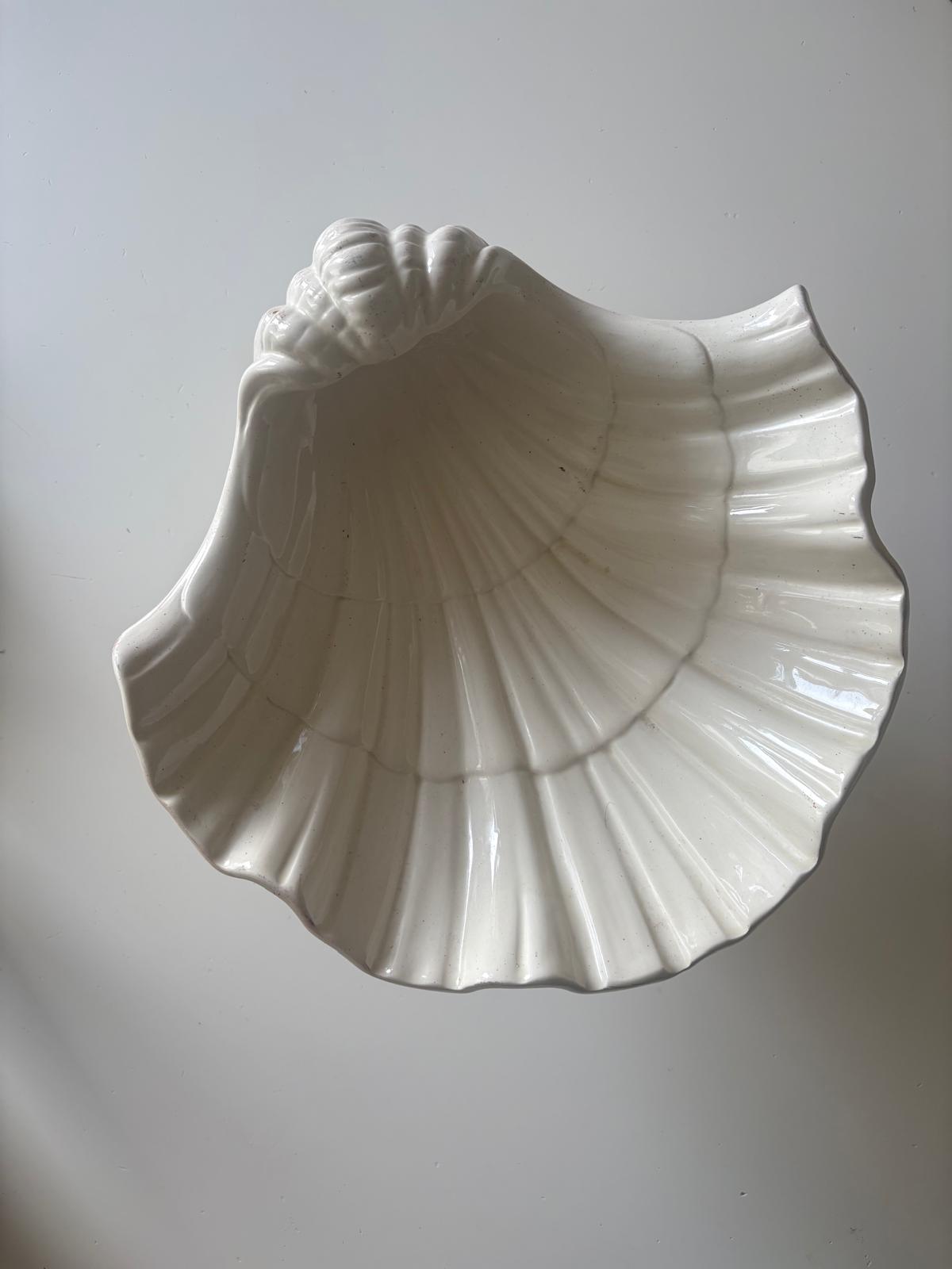 Vintage Italian White Ceramic Shell Centerpiece  Compote, Large Seashell Pedestal Bowl, Made in Italy - Collector & Curator