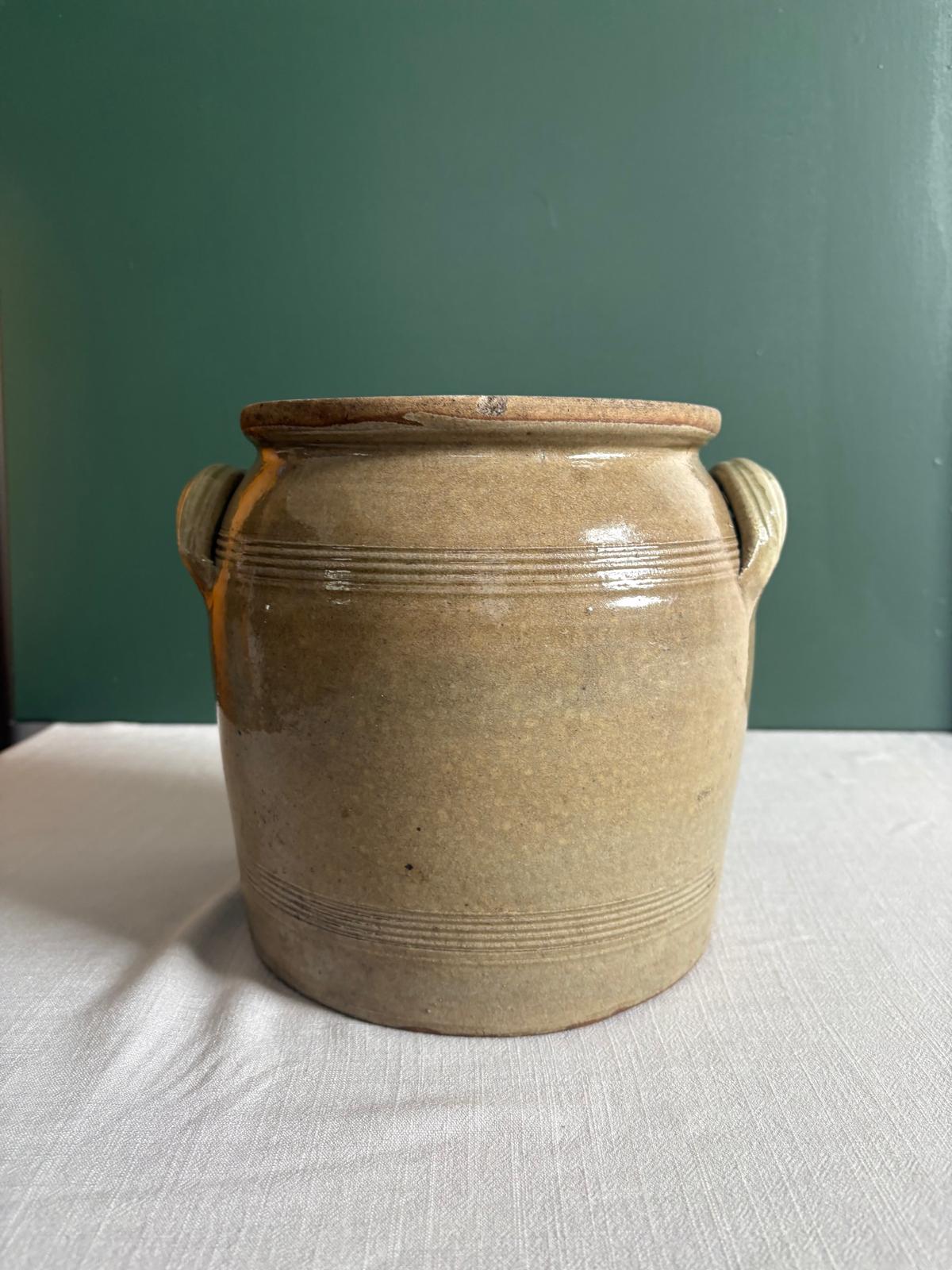 Antique French Salt-Glazed Stoneware Storage Crock with Handles - Collector & Curator