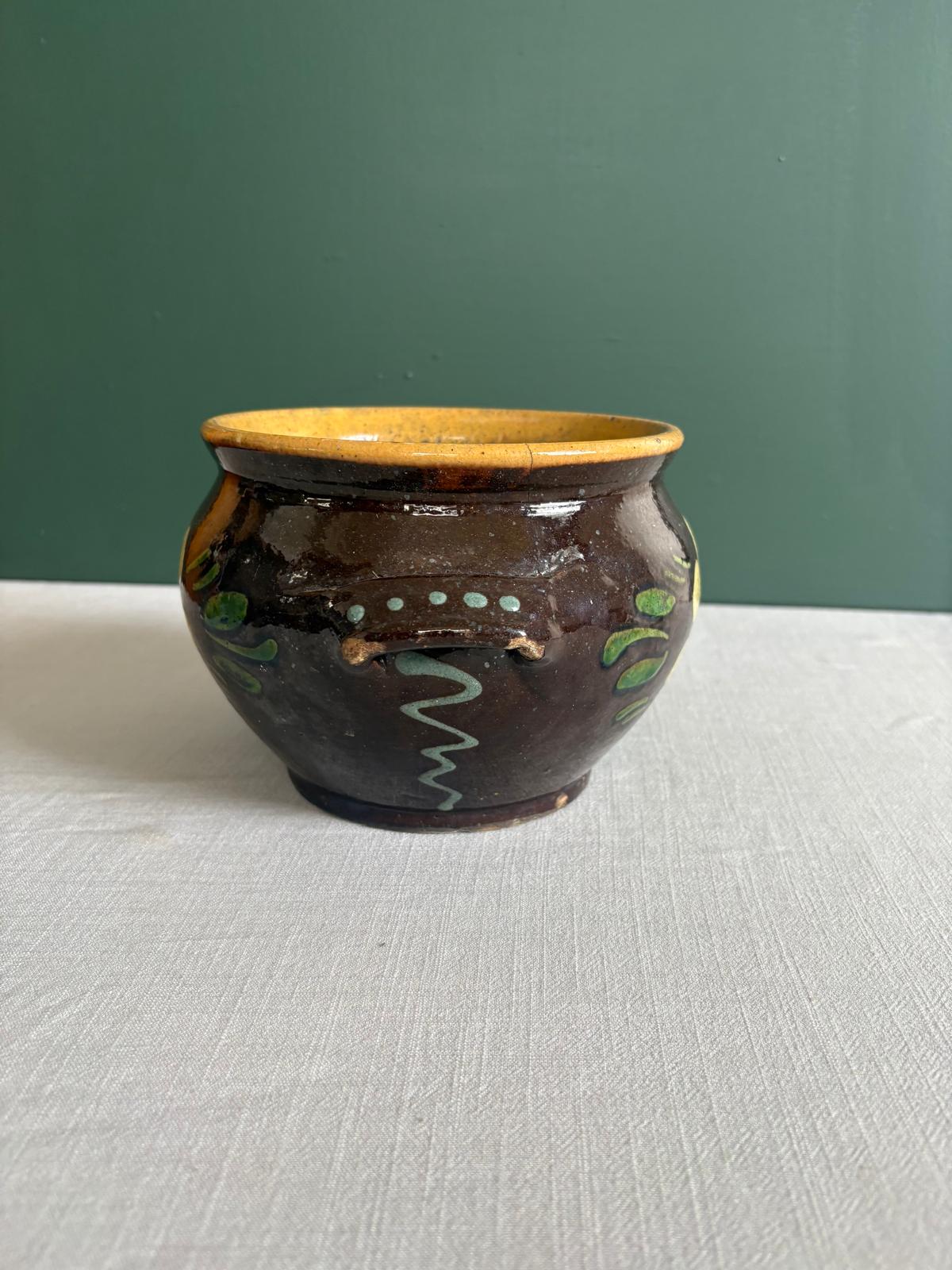 Antique French Savoyard Folk Pottery Crock, Late 19th/Early 20th Century