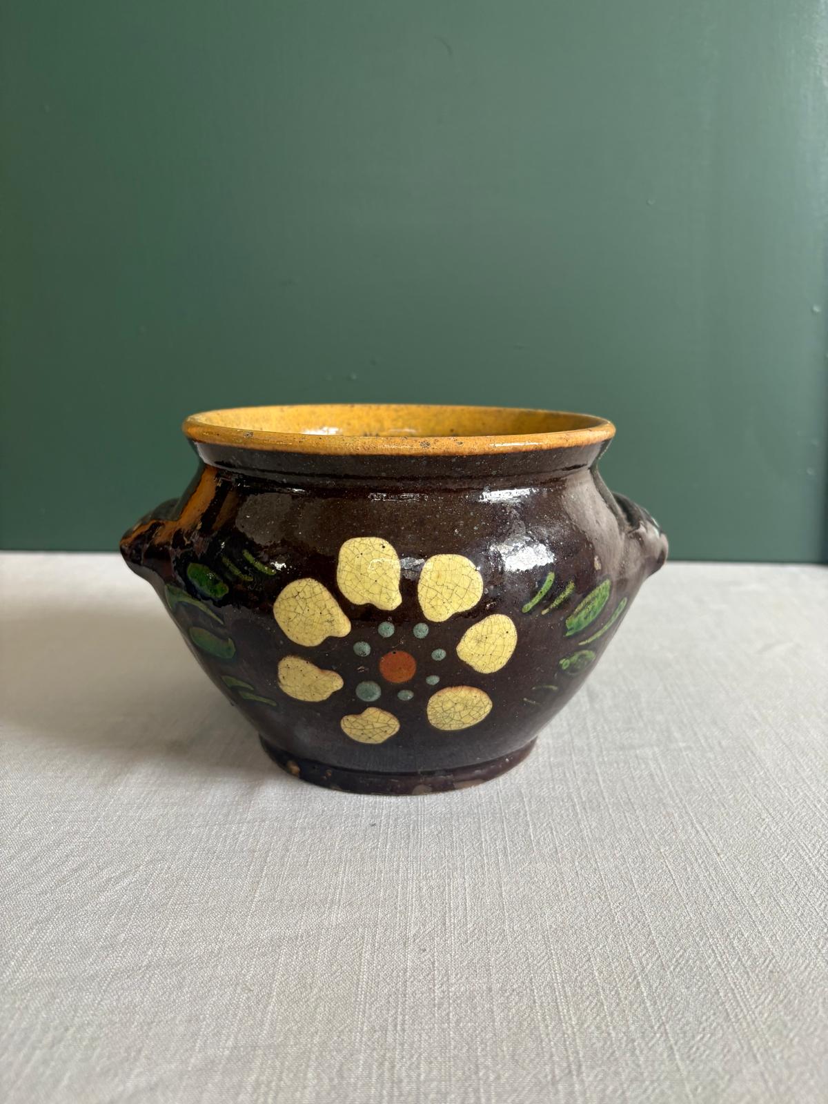 Antique French Savoyard Folk Pottery Crock, Late 19th/Early 20th Century