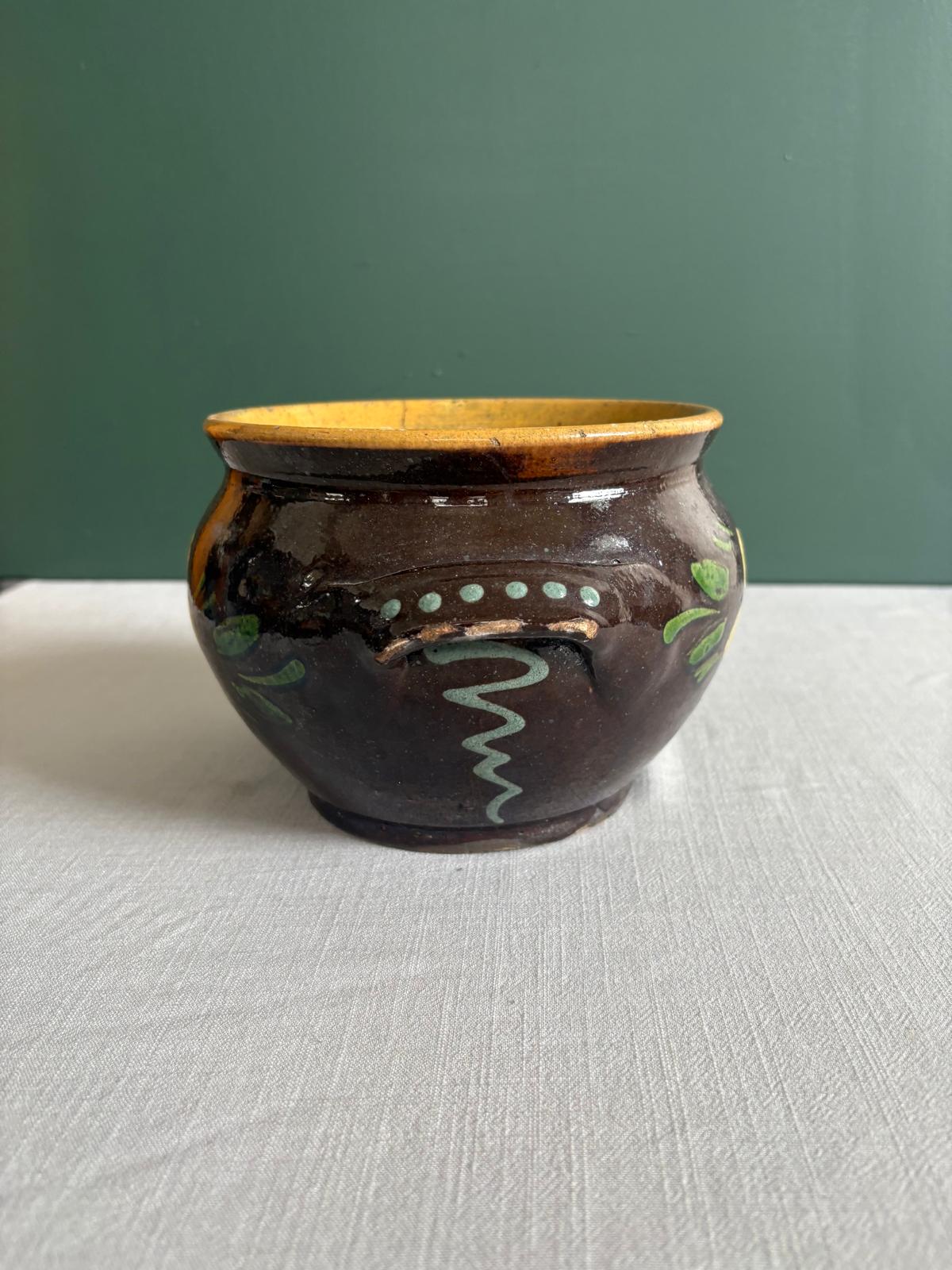 Antique French Savoyard Folk Pottery Crock, Late 19th/Early 20th Century